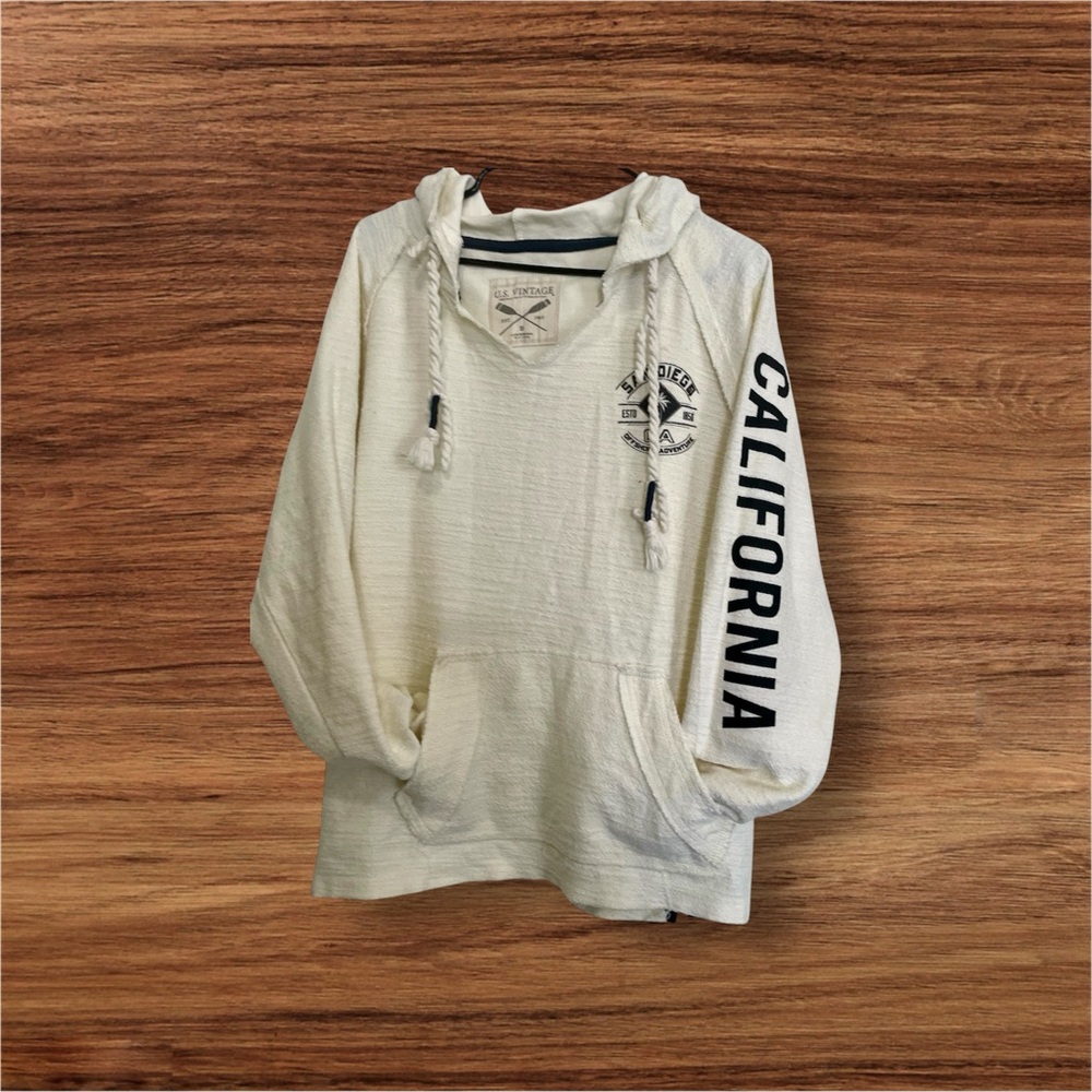 Cream Hoodie with Sleeve Graphics and Logo